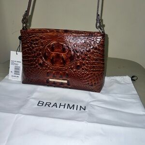 BRAHMIN Croc-Embossed Leather Crossbody – Chestnut – NWT